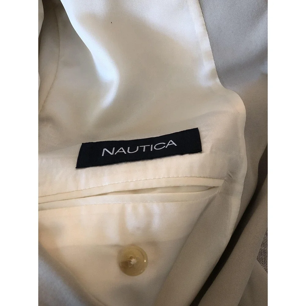 Nautica Blazer Mens 44L Beige Tan Silk Suit Coat Jacket Career Casual Classic